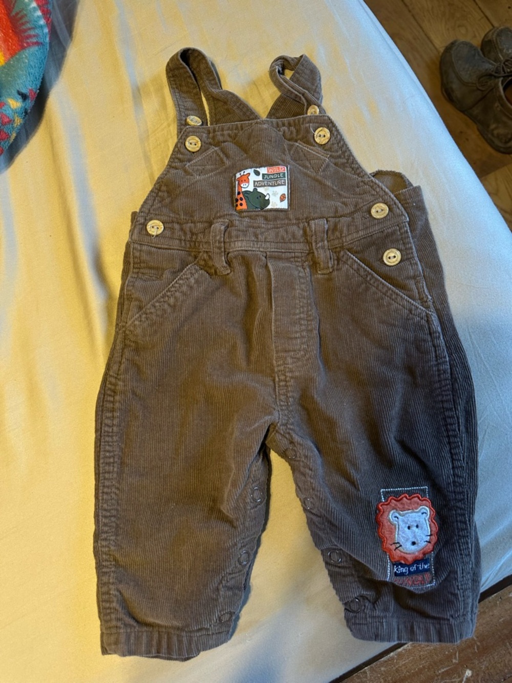 Corduroy Baby Overalls in Brown - Lion Patch